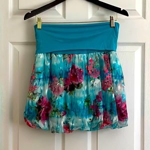 Aqua Blue, Bubble-Hem Skirt with Fold-Over Waist